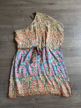 One-Shoulder Multicolor Mosaic Print Dress - size medium